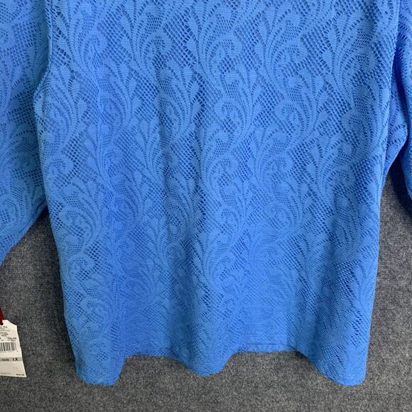 Ruby Road NWT Blue Lace Top Plus Size 1X Texture Lace 3/4 Sleeve Pullover V-Neck - Picture 9 of 10